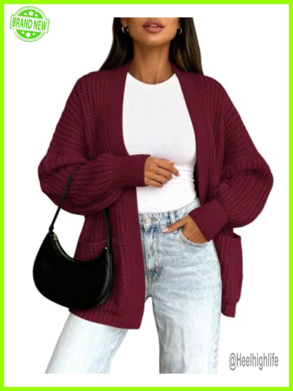 Women's Chunky Knit Slouchy Open Front Cardigan with Pockets